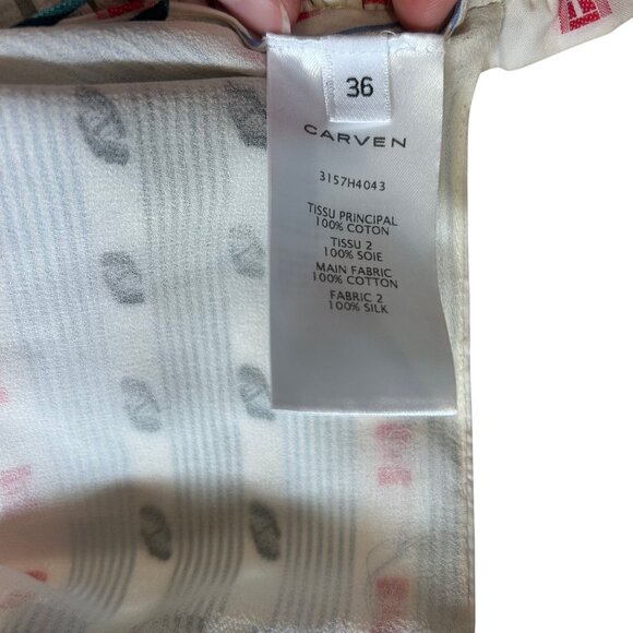 Carven Jacquard Printed Ruched Tank Top Women's Size 4 in Red White & Blue - Picture 6 of 7